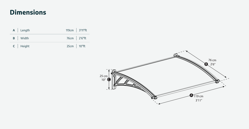 Neo 2 ft. x 3 ft. Door Awning Kit - Grey Structure & Twin Wall Panels