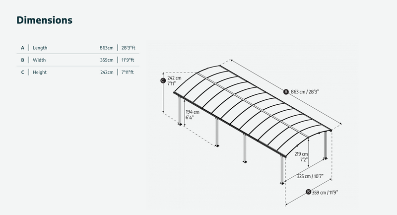 Arcadia 12 ft. x 28 ft. Carport Kit - Grey Structure & Twin Wall Panels