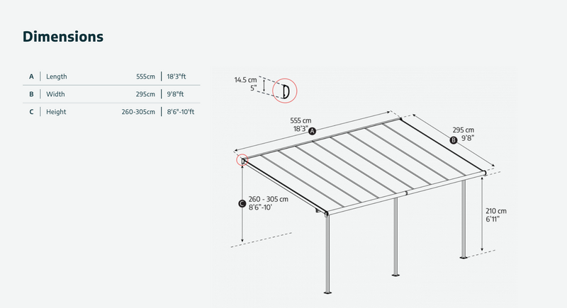 Sierra 10 ft. x 18 ft. Patio Cover Kit - Grey, Clear Twin wall