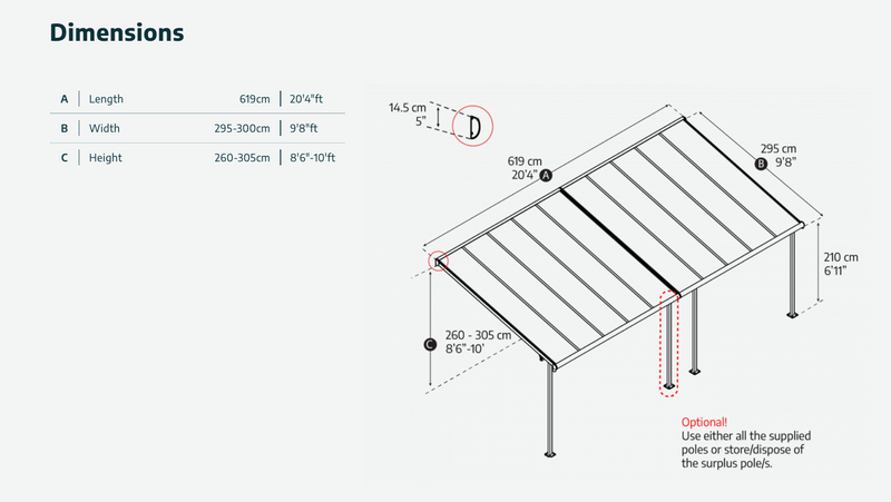 Sierra 10 ft. x 20 ft. Patio Cover Kit - White, Clear Multi wall
