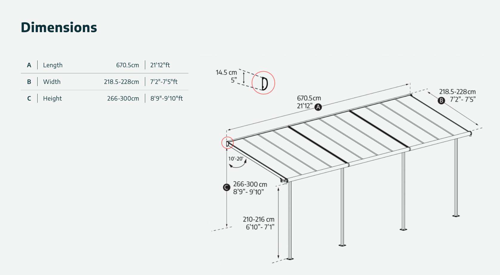 Sierra 7 ft. x 22 ft. Patio Cover Kit - Grey, Clear Twin wall