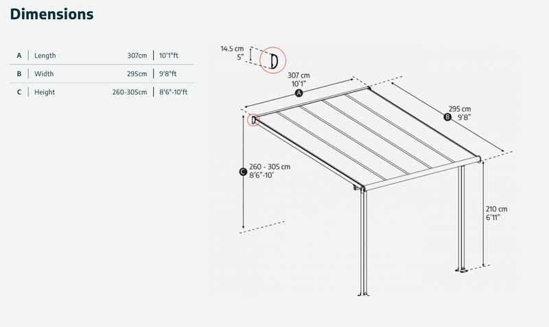 Olympia 10 ft. x 10 ft. Patio Cover Kit - Grey, Clear Twin wall