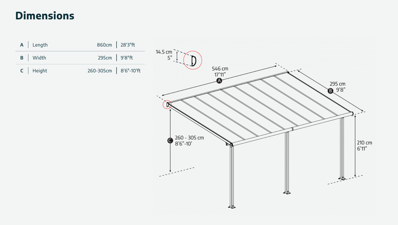 Olympia 10 ft. x 18 ft. Patio Cover Kit - Grey, Clear Twin wall