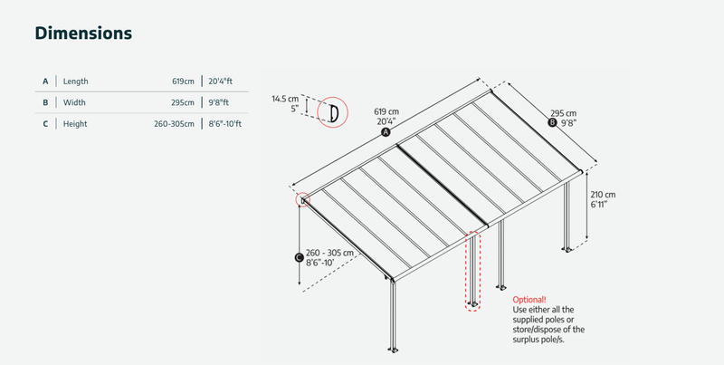 Olympia 10 ft. x 20 ft. Patio Cover Kit - Grey, Clear Multi wall
