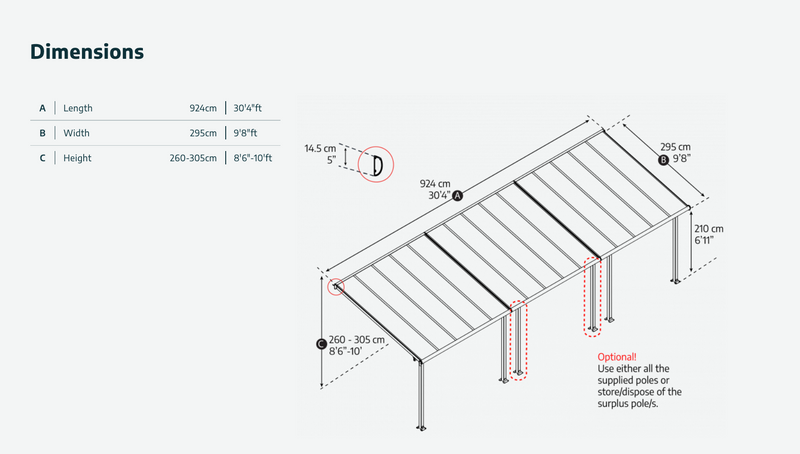 Olympia 10 ft. x 30 ft.Patio Cover Kit - Grey, Clear Twin wall