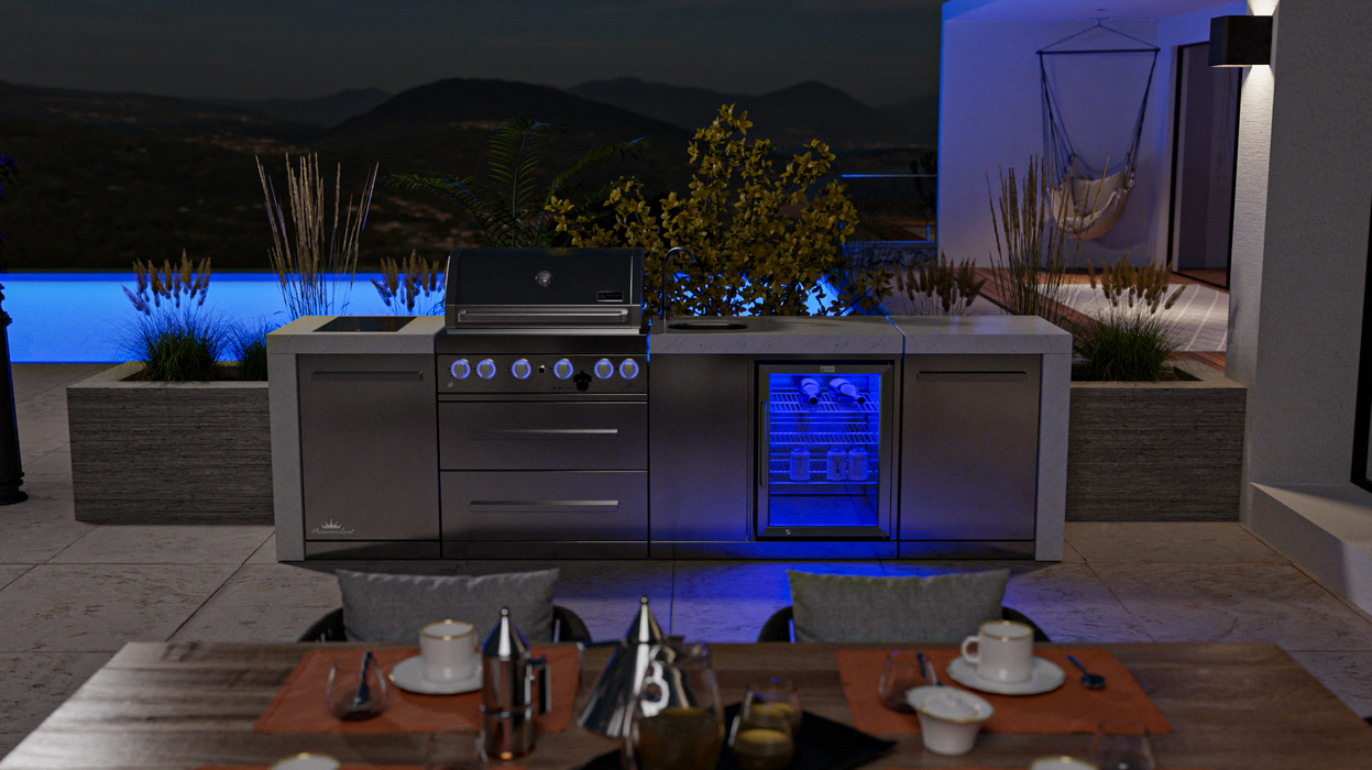 Mont Alpi Outdoor kitchen 4-burner Deluxe Island With A Beverage Center + Cover - 3.1M