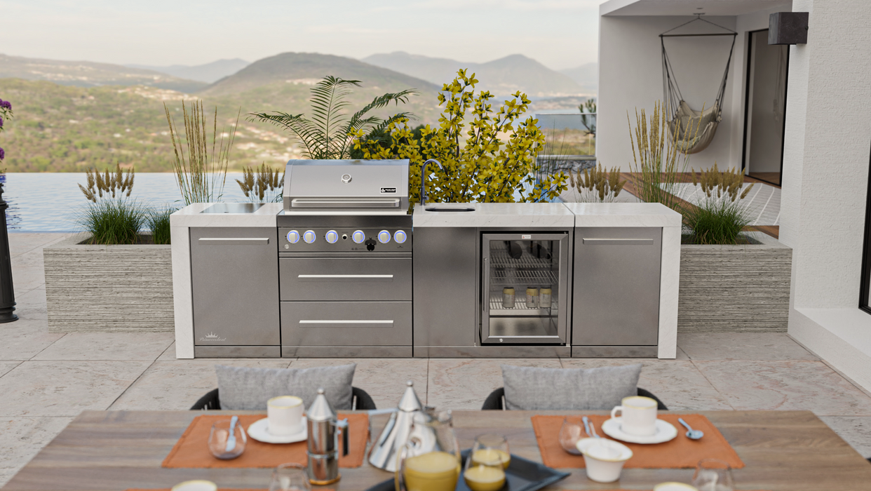 Mont Alpi Outdoor kitchen 4-burner Deluxe Island With A Beverage Center + Cover - 3.1M