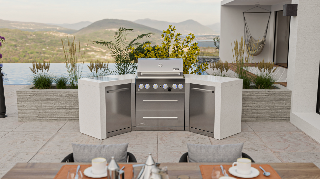 MONT ALPI 4-BURNER DELUXE ISLAND WITH 45-DEGREE CORNERS + COVER 2.7M