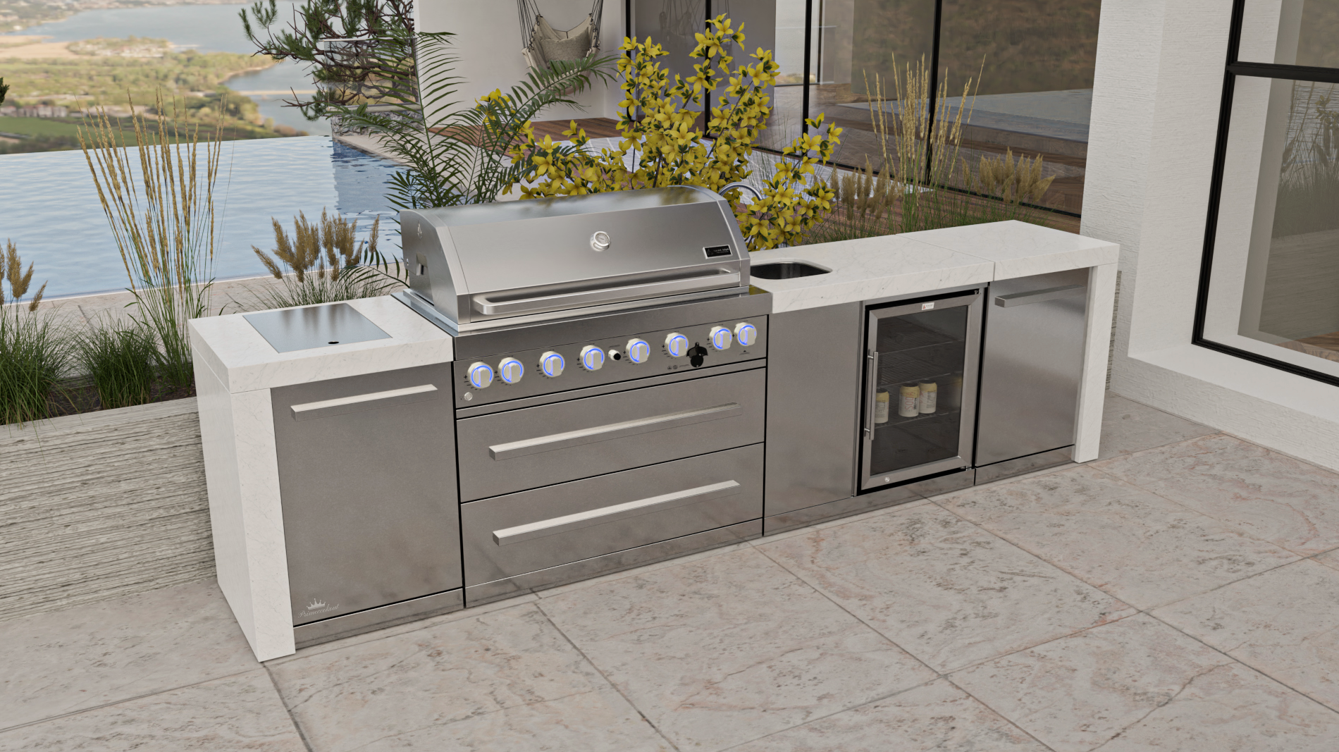 Mont Alpi Outdoor kitchen 6 Burner, Fridge, Sink and Weather Cover - 3.4m