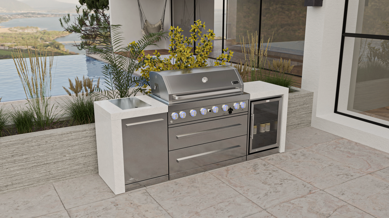 MONT ALPI 6-BURNER DELUXE ISLAND WITH A FRIDGE CABINET + Cover - 2.4M