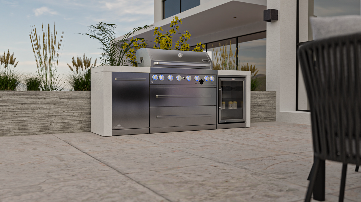 MONT ALPI 6-BURNER DELUXE ISLAND WITH A FRIDGE CABINET + Cover - 2.4M