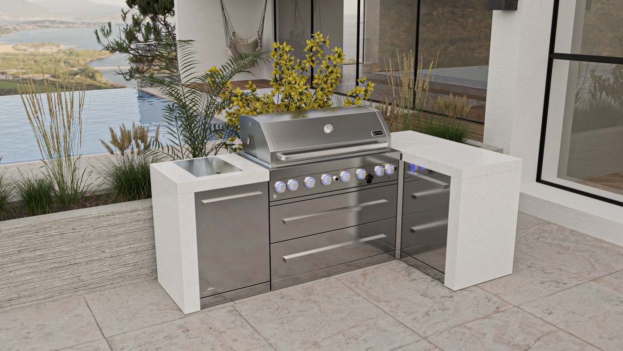 Mont Alpi Outdoor kitchen 6-burner Deluxe Island with a 90-Degree Corner  + Cover - 2.4M