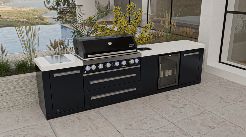 Mont Alpi Outdoor kitchen Black 6 Burner, Fridge, Sink and Weather Cover - 3.4m