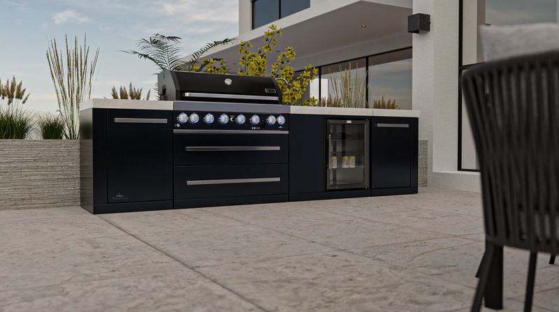 Mont Alpi Outdoor kitchen Black 6 Burner, Fridge, Sink and Weather Cover - 3.4m