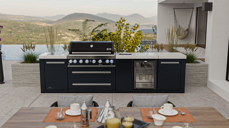 Mont Alpi Outdoor kitchen Black 6 Burner, Fridge, Sink and Weather Cover - 3.4m