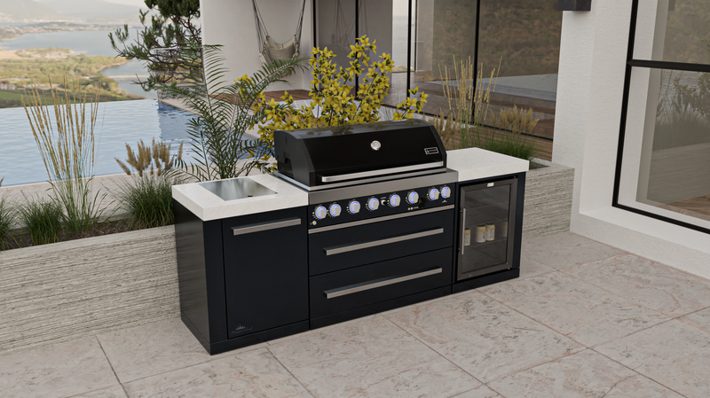 Mont Alpi Outdoor kitchen Black 6 Burner, Fridge and Weather Cover - 2.4m