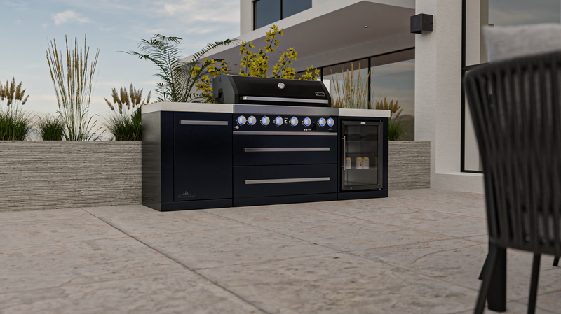 Mont Alpi Outdoor kitchen Black 6 Burner, Fridge and Weather Cover - 2.4m