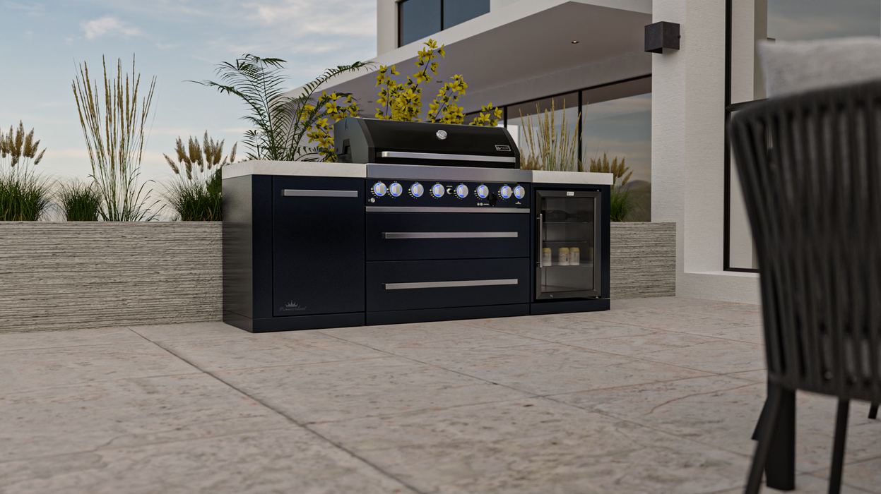 Mont Alpi Outdoor kitchen 805 Black Stainless Steel Island with a Fridge Cabinet MAi805-BSSFC + COVER - 2.4M