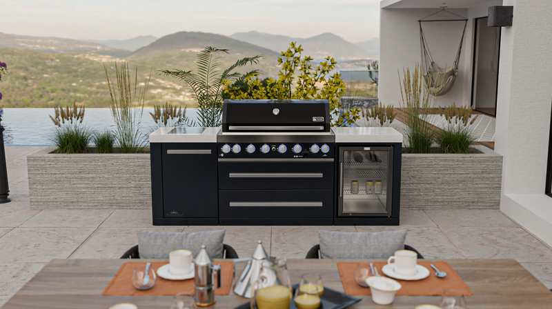 Mont Alpi Outdoor kitchen Black 6 Burner, Fridge and Weather Cover - 2.4m