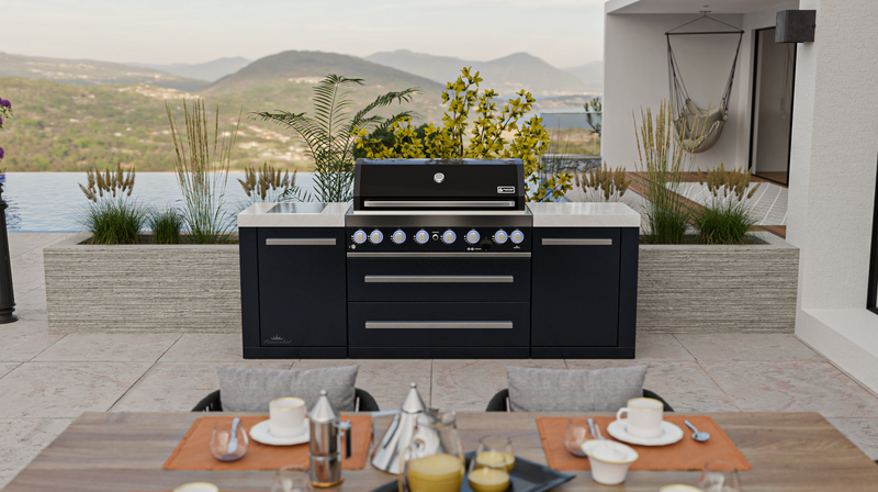 Mont Alpi Outdoor kitchen Black 6 Burner, and Weather Cover - 2.4m