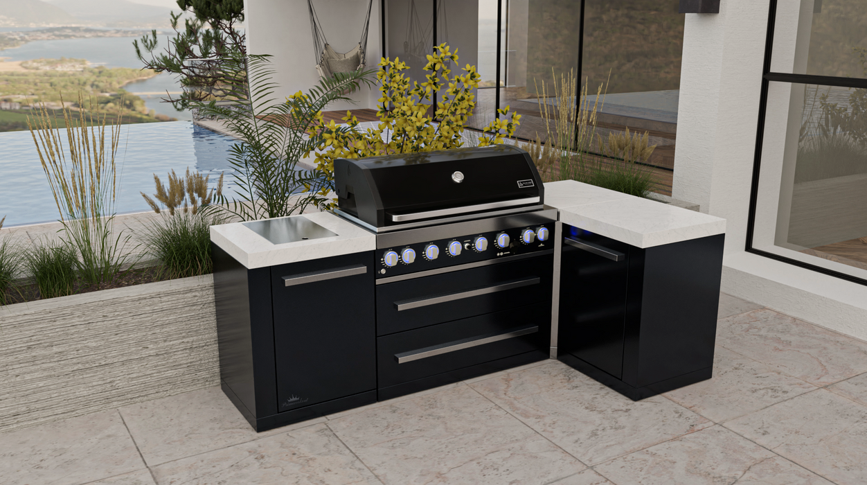 MONT ALPI 805 BLACK STAINLESS STEEL ISLAND WITH A 90-DEGREE CORNER + COVER - 2.4M