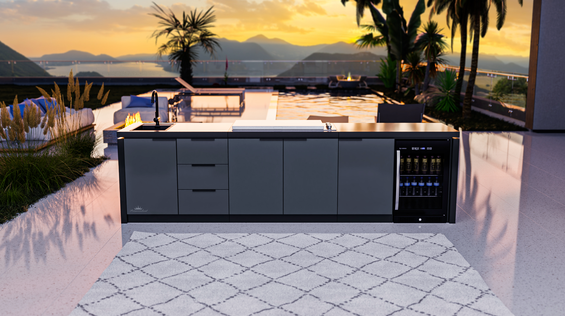 Cabinex Premium Outdoor Kitchen Proline Flat Lid Built-In 6 Burner BBQ