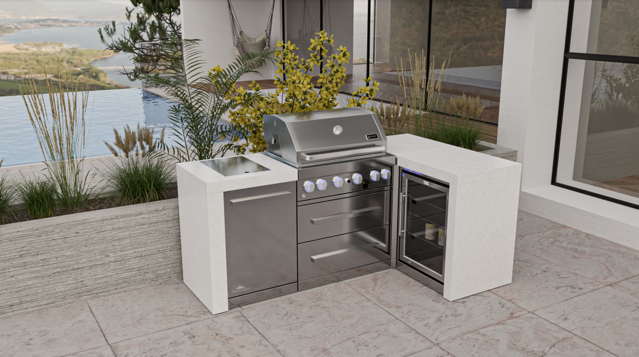 MONT ALPI 4-BURNER DELUXE ISLAND WITH A 90-DEGREE CORNER AND A FRIDGE CABINET + COVER