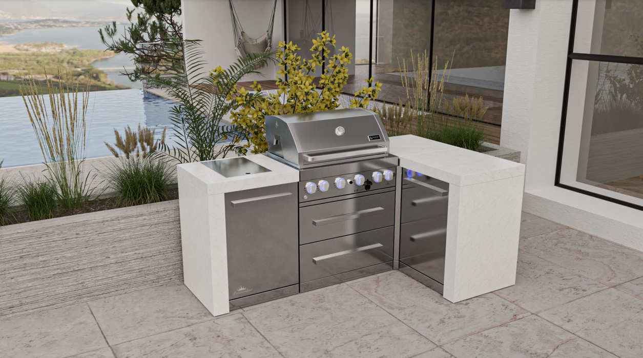 Mont Alpi 4-burner Deluxe Island with a 90-Degree Corner + Cover - 2.1M
