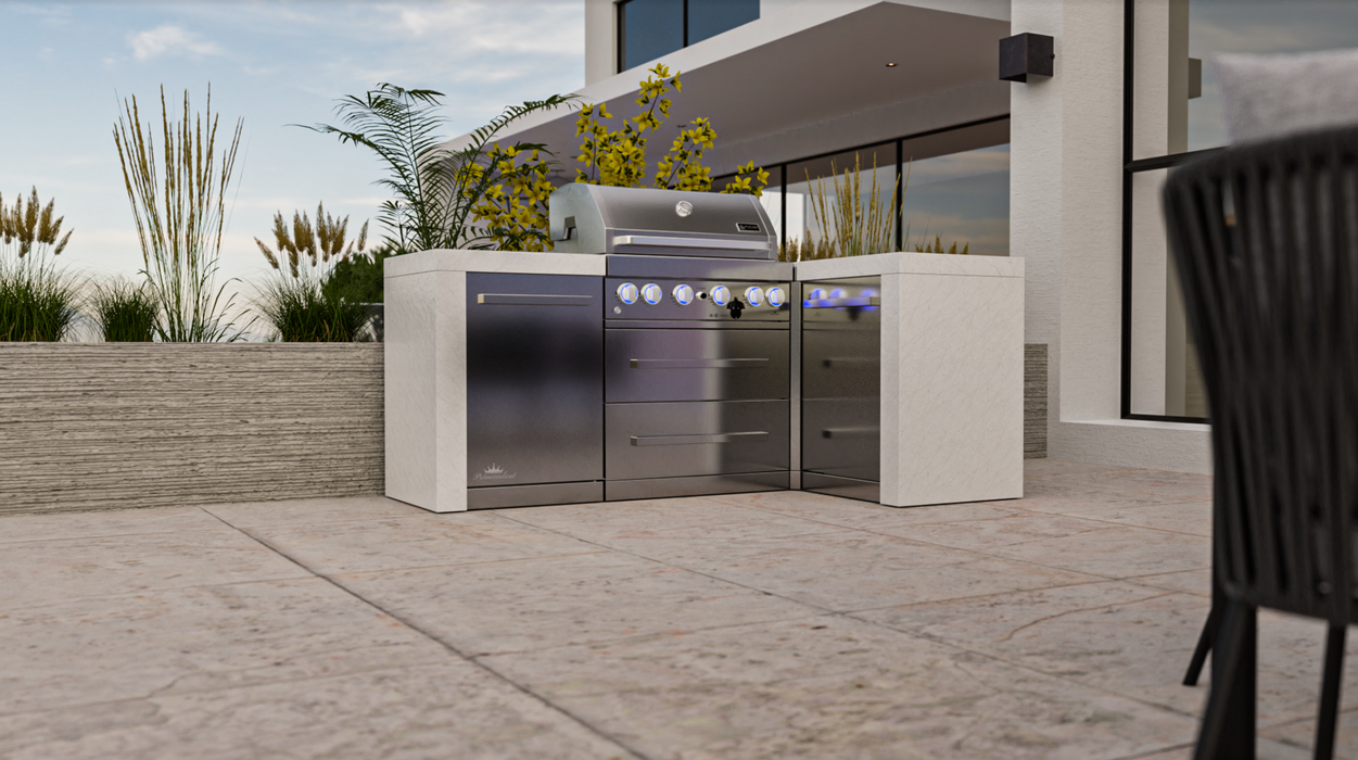 Mont Alpi Outdoor kitchen 4-burner Deluxe Island with a 90-Degree Corner + Cover - 2.1M