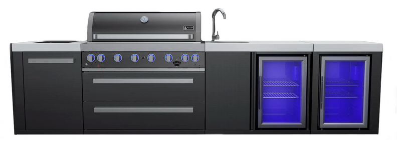 Mont Alpi Outdoor Kitchen Black, 6 Burner, Fridge, Sink and Weather Cover - 3.4m