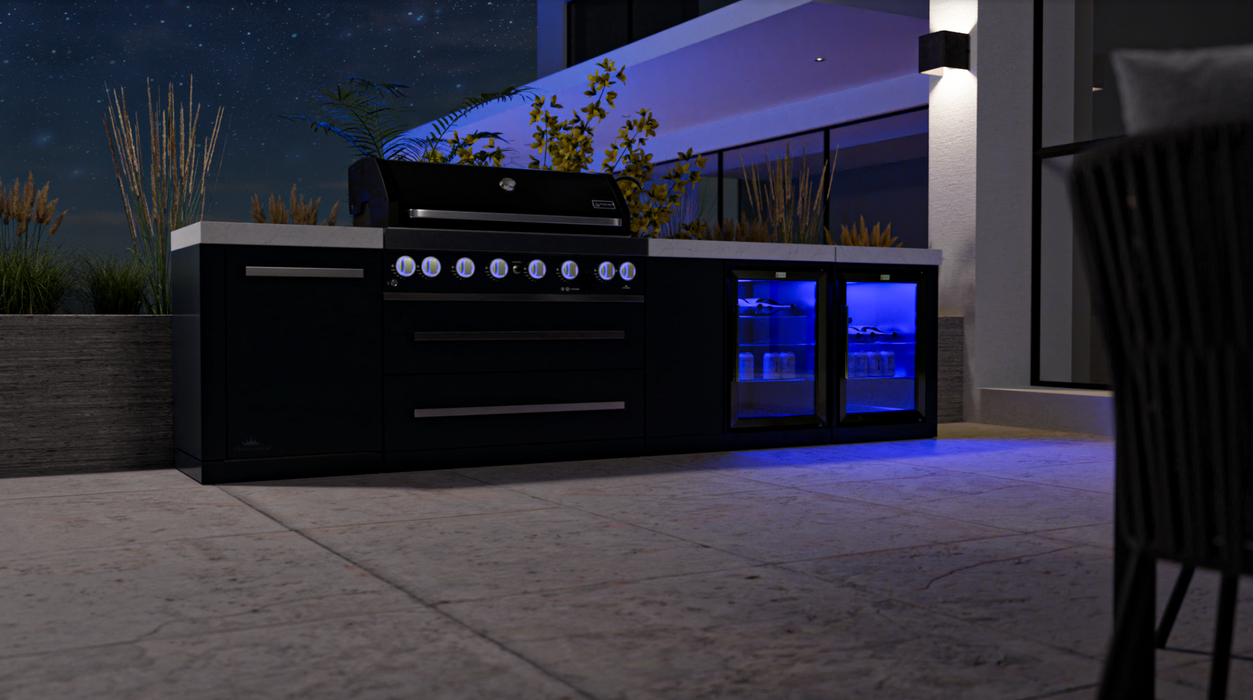 Mont Alpi 805 Black Stainless Steel Island with a Beverage Center and Fridge Cabinet MAi805-BSSBEVFC1 + COVER 3.4M