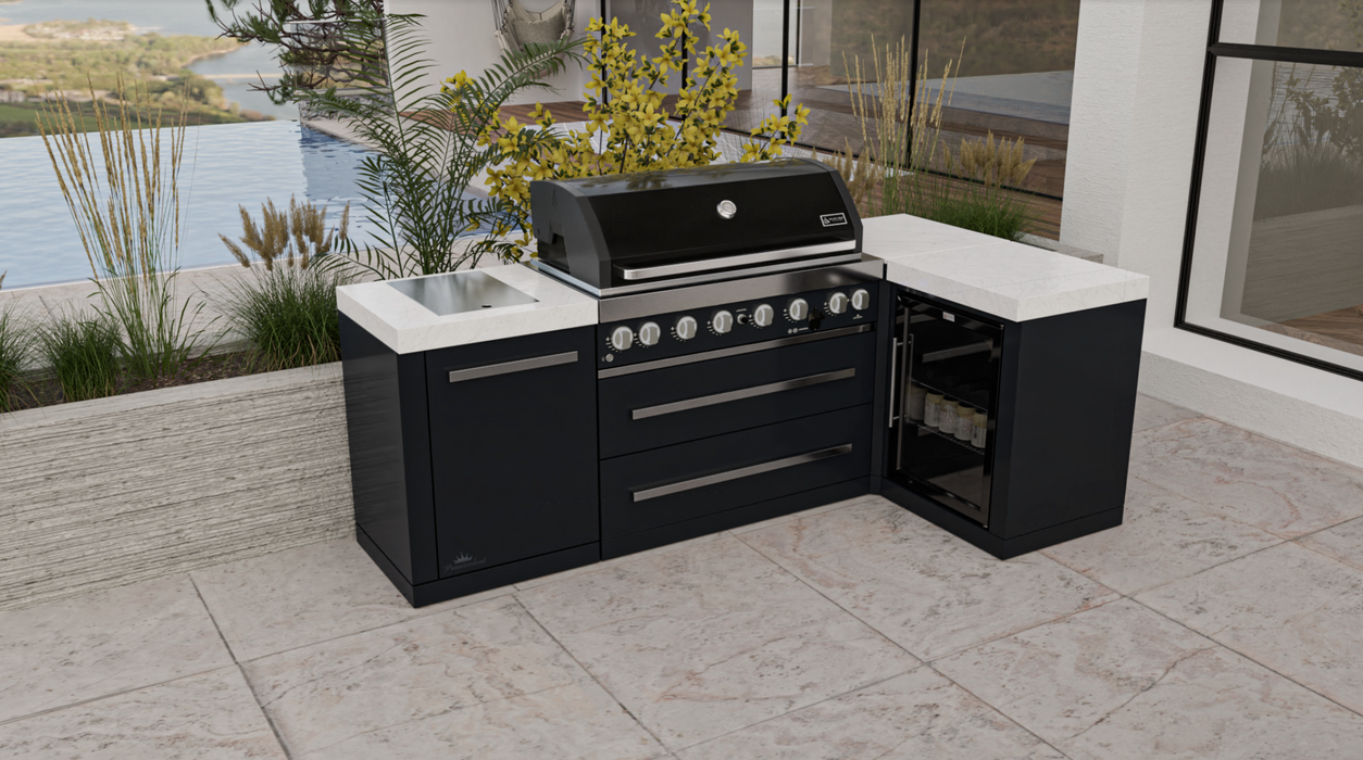 Mont Alpi Outdoor kitchen 805 Black Stainless Steel Island with 90 Degree Corner and Fridge Cabinet - MAi805-BSS90FC - 2.4M
