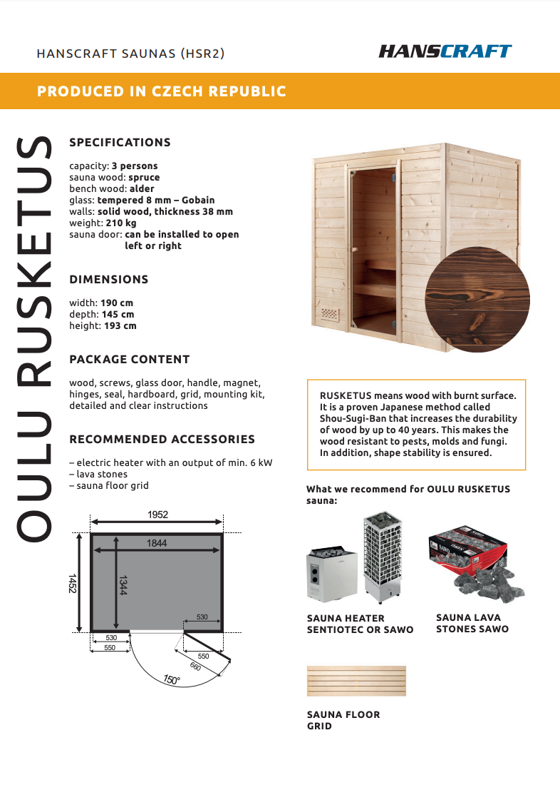 Sauna Hanscraft OULU RUSKETUS HSR2 | 3 People |