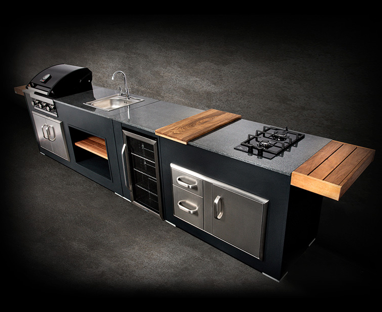 Grillandia Outdoor Kitchen Grandhall 5 Burner, Fridge, Sink and Weather Cover - 4.4M