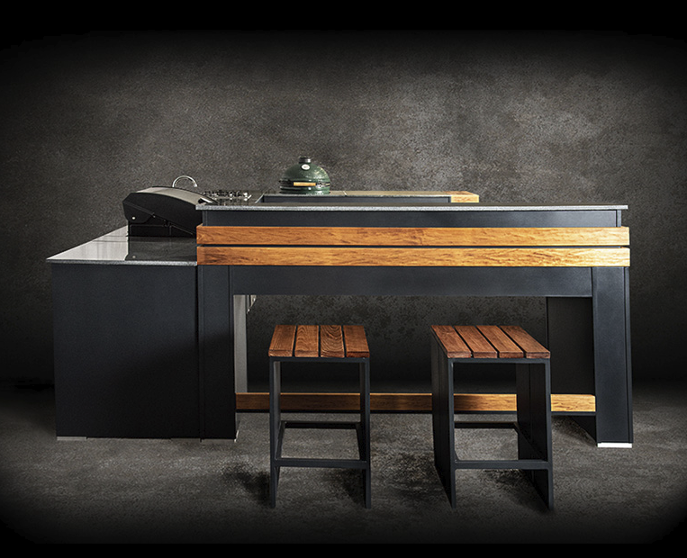 Grillandia Outdoor kitchen U shape, Big Green Egg and Entertainment Center 3m x 5m X 3m