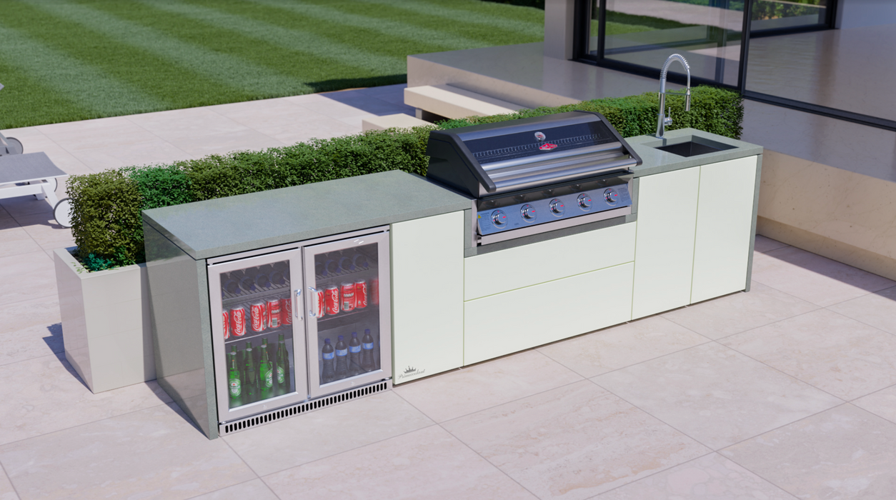 BeefEater Outdoor Kitchen with 1600S 5 Burner Gas BBQ, Double Fridge and Sink