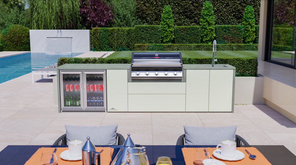 BeefEater Harmony Outdoor Kitchen with 1600S 5 Burner Gas BBQ, Double Fridge and Sink