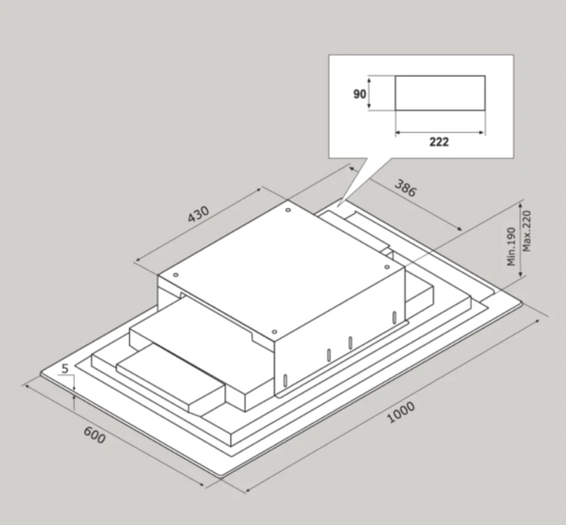 Airforce F171 FLAT 100cm Ceiling Cooker Hood with Remote Control - White Glass