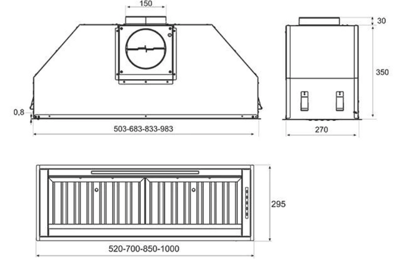 Airforce INCASSO PRO No Drop 85cm Stainless Steel Touch Control Built-in Canopy Cooker Hood with Baffle Grease Filter
