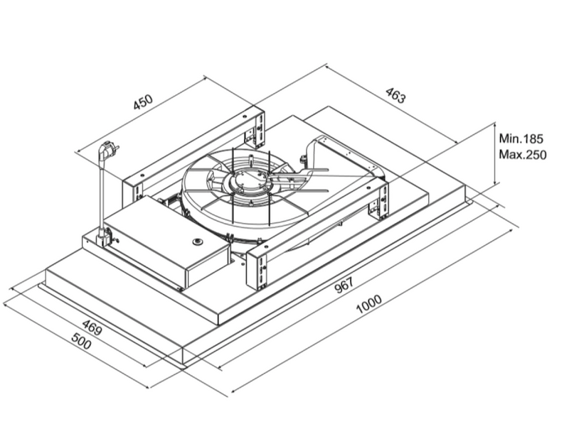 Airforce Raffaello 100cm Premium Ceiling Cooker Hood - Paintable Stainless Steel