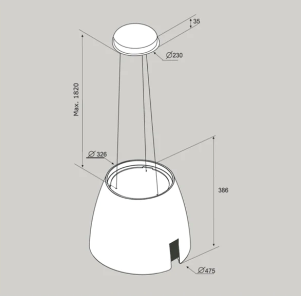 Airforce Ballerina 47.5cm Island Lamp Cooker Hood with Integra System - White