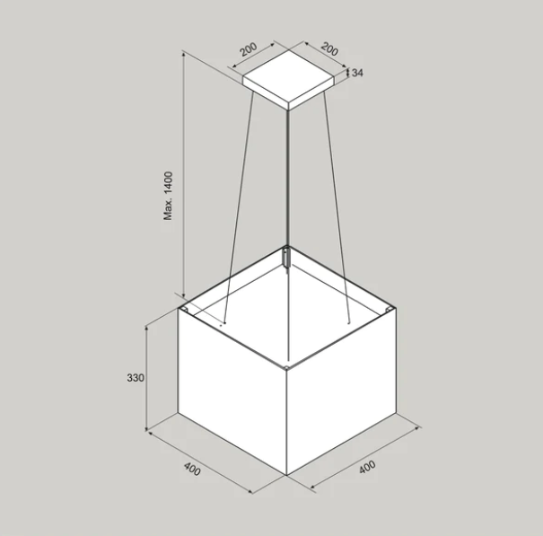 Airforce Concrete 40cm Island Lamp Cooker Hood with Integra System - Grey