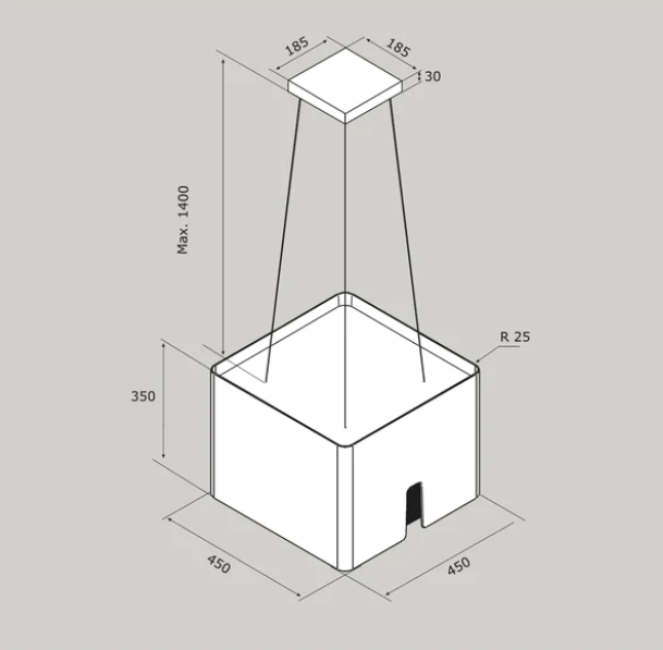 Airforce Square 45cm Remote Island Cooker Hood with Integra System - Black