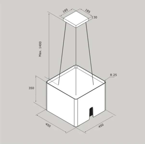 Airforce Square 45cm Remote Island Cooker Hood with Integra System - White