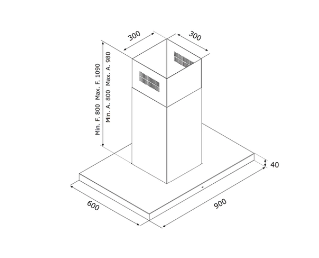 Airforce F200 TLC 90cm Island Cooker Hood with Integra System - Black