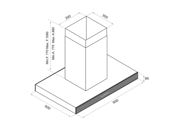 Airforce F187 90cm Island Cooker Hood - Black