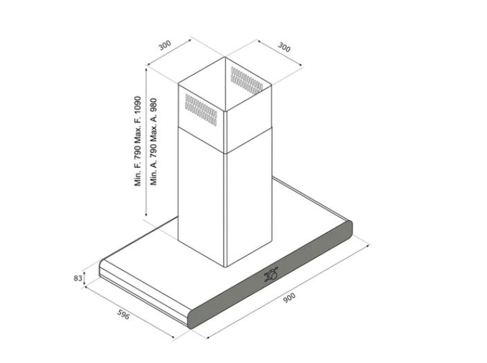 Airforce F121 Slim 90cm Island Cooker Hood - Stainless Steel & Black