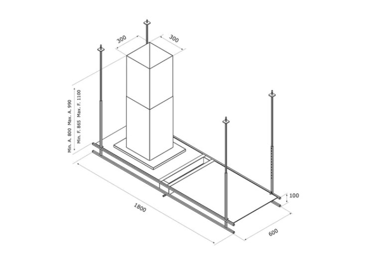 Airforce Frame 180cm Premium Island Cooker Hood - Black