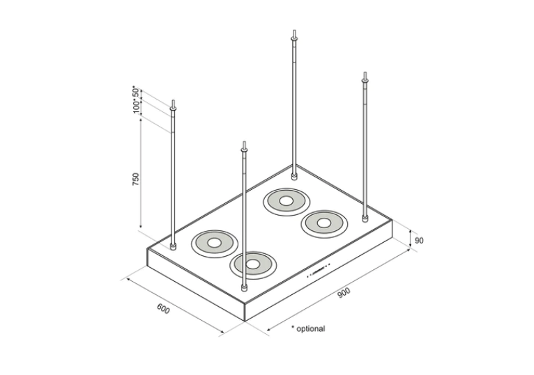 Airforce F161 4 x Axial Motor 90cm Premium Island Cooker Hood - Black