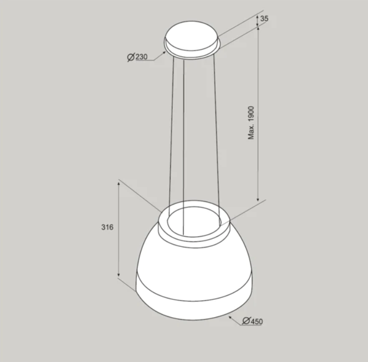PAINT TO ORDER - Airforce New Moon 45cm Island Cooker Hood with Integra System